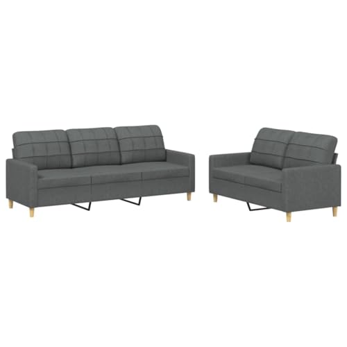 vidaXL Sofagarnitur 2-TLG., Sessel Couch mit Kissen, Sofa Wohnzimmersofa mit Armlehnen, Couchgarnitur Designsofa Sitzmöbel Polstermöbel, Dunkelgrau Stoff von vidaXL