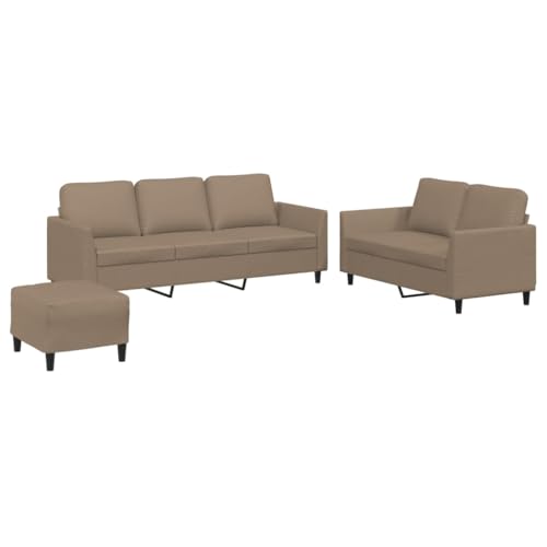 vidaXL Sofagarnitur 3-TLG., Sessel Couch mit Kissen Fußhocker, Sofa Wohnzimmersofa mit Armlehnen, Couchgarnitur Designsofa Sitzmöbel Polstermöbel, Cappuccino-Braun Kunstleder von vidaXL