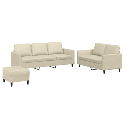 vidaXL Sofagarnitur 3-TLG., Sessel Couch mit Kissen Fußhocker, Sofa Wohnzimmersofa mit Armlehnen, Couchgarnitur Designsofa Sitzmöbel Polstermöbel, Creme Kunstleder vidaXL Sofagarnitur 3-TLG., Sessel Couch mit Kissen Fußhocker, Sofa Wohnzimmersofa mit Armlehnen, Couchgarnitur Designsofa Sitzmöbel Polstermöbel, Creme Kunstleder von vidaXL