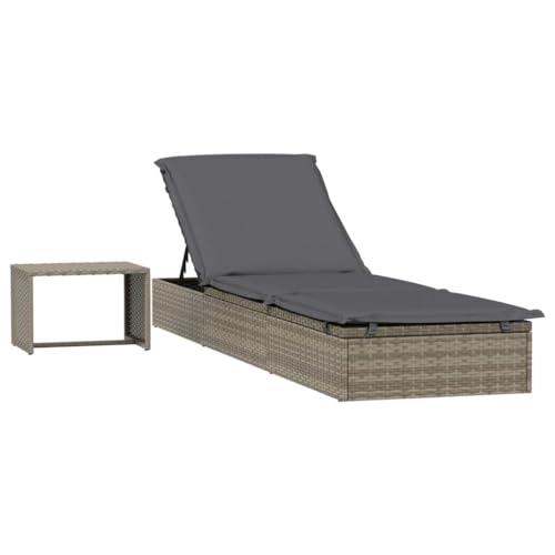 vidaXL Sonnenliege, Gartenliege Verstellbare Sitzfläche, Liegestuhl Liege mit Tisch, Relaxliege Strandliege Gartenmöbel, Grau Poly Rattan von vidaXL