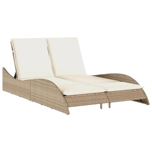 vidaXL Sonnenliege, Gartenliege mit Auflagen, Relaxliege Doppelliege Verstellbare Rückenlehne, Gartenmöbel Strandliege Stahlrahmen, Beige Poly Rattan vidaXL Sonnenliege, Gartenliege mit Auflagen, Relaxliege Doppelliege Verstellbare Rückenlehne, Gartenmöbel Strandliege Stahlrahmen, Beige Poly Rattan von vidaXL