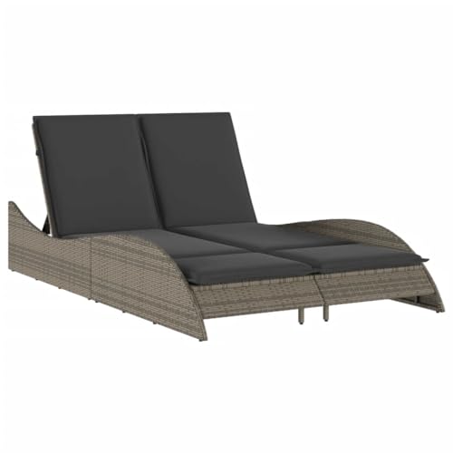 vidaXL Sonnenliege, Gartenliege mit Auflagen, Relaxliege Doppelliege Verstellbare Rückenlehne, Gartenmöbel Strandliege Stahlrahmen, Grau Poly Rattan von vidaXL