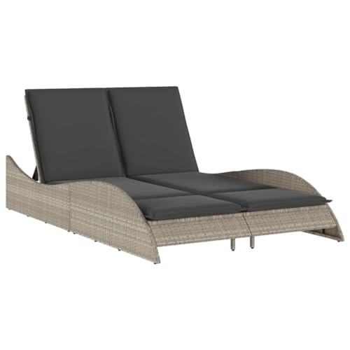 vidaXL Sonnenliege, Gartenliege mit Auflagen, Relaxliege Doppelliege Verstellbare Rückenlehne, Gartenmöbel Strandliege Stahlrahmen, Hellgrau Poly Rattan von vidaXL