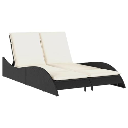 vidaXL Sonnenliege, Gartenliege mit Auflagen, Relaxliege Doppelliege Verstellbare Rückenlehne, Gartenmöbel Strandliege Stahlrahmen, Schwarz Poly Rattan vidaXL Sonnenliege, Gartenliege mit Auflagen, Relaxliege Doppelliege Verstellbare Rückenlehne, Gartenmöbel Strandliege Stahlrahmen, Schwarz Poly Rattan von vidaXL