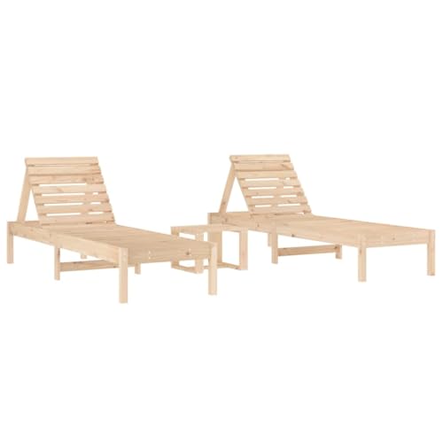 vidaXL Sonnenliege 2 STK., Gartenliege mit Tisch, Relaxliege Liege Verstellbare Rückenlehne, Liegestuhl Strandliege für Garten Terrasse, Massivholz Kiefer von vidaXL