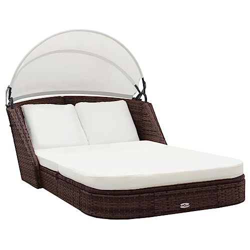 vidaXL Sonnenliege Poly Rattan Loungeliege Gartenliege Relaxliege Liege Dach von vidaXL