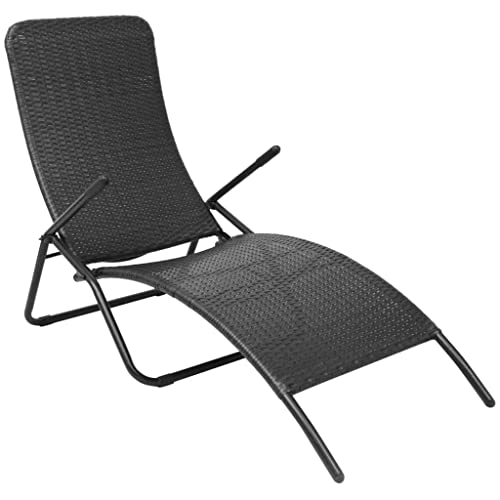 vidaXL Sonnenliege Klappbar Gartenliege Gartenmöbel Liege Strandliege Relaxliege Freizeitliege Liegestuhl Rattanmöbel Poly Rattan Schwarz von vidaXL