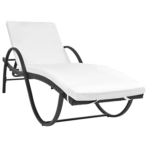 vidaXL Sonnenliege mit Auflage Gartenliege Gartenmöbel Liege Strandliege Relaxliege Freizeitliege Liegestuhl Rattanmöbel Poly Rattan Schwarz von vidaXL