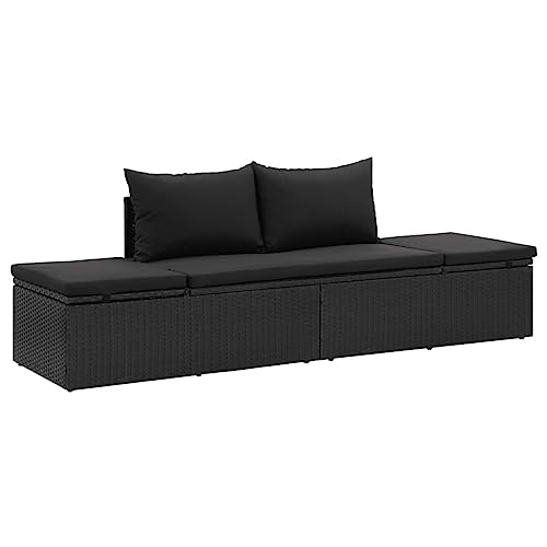 vidaXL Sonnenliege mit Auflage Gartenliege Relaxliege Sofa Liege Gartenmöbel Chaiselongue Gartenbank Gartensofa Poly Rattan Schwarz von vidaXL