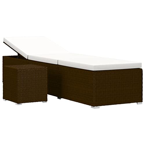 vidaXL Sonnenliege mit Auflage Teetisch Gartenliege Relaxliege Rattanliege Strandliege Liegestuhl Liege Gartenmöbel Poly Rattan Braun von vidaXL