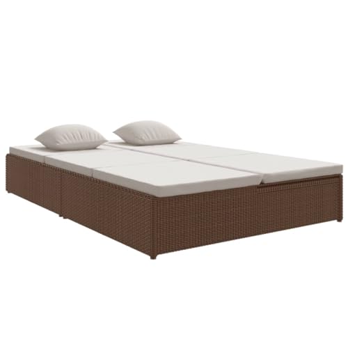 vidaXL Sonnenliege mit Auflagen Verstellbar Gartenmöbel Liege Gartenliege Liegestuhl Relaxliege Sonnenbett Doppelliege Poly Rattan Braun von vidaXL