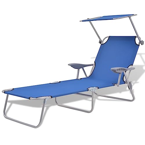 vidaXL Sonnenliege mit Sonnendach Zusammenklappbar Verstellbare Rückenlehne Gartenliege Relaxliege Gartenmöbel Liege Strandliege Stahl Blau von vidaXL