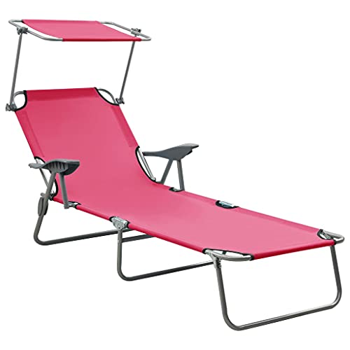 vidaXL Sonnenliege mit Sonnenschutz Zusammenklappbar Gartenliege Strandliege Freizeitliege Gartenmöbel Liege Campingliege Relaxliege Stahl Rosa von vidaXL