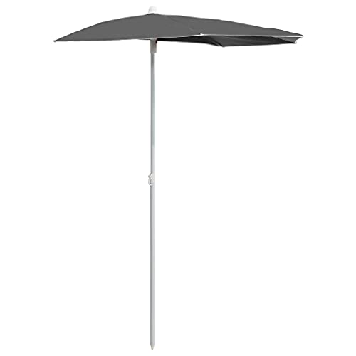 vidaXL Sonnenschirm Halbrund mit Mast Balkonschirm Terrassenschirm Gartenschirm Marktschirm Ampelschirm Strandschirm 180x90cm Anthrazit von vidaXL