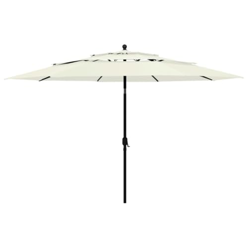 vidaXL Sonnenschirm mit Aluminium-Mast 3-lagig Ampelschirm Gartenschirm Marktschirm Strandschirm Kurbelschirm Schirm Terrasse Garten Sandfarben 3,5m von vidaXL