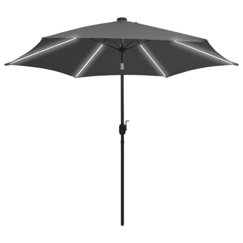 vidaXL Sonnenschirm mit LED-Leuchten Aluminium-Mast Ampelschirm Marktschirm Gartenschirm Balkonschirm Terrassenschirm Schirm 300cm Anthrazit von vidaXL