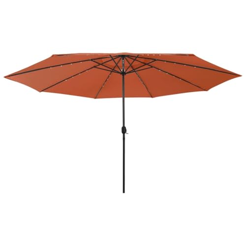 vidaXL Sonnenschirm mit LED-Leuchten Metallmast Ampelschirm Gartenschirm Marktschirm Strandschirm Kurbelschirm Terrassenschirm 400cm Terrakotta von vidaXL