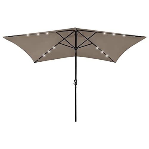 vidaXL Sonnenschirm mit LEDs Stahl-Mast Ampelschirm Gartenschirm Marktschirm Strandschirm Schirm Kurbelschirm Terrassenschirm Taupe 2x3m von vidaXL