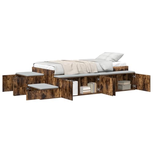 vidaXL Speicherbett Geräucherte Eiche Massivholz 100 x 200 cm vidaXL Speicherbett Geräucherte Eiche Massivholz 100 x 200 cm von vidaXL