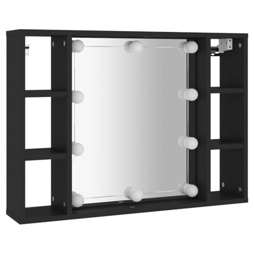 vidaXL Spiegelschrank, Badschrank mit LED Spiegel, Hängeschrank Badezimmerschrank mit 6 Fächern, Wandschrank Badmöbel Badregal, Schwarz von vidaXL