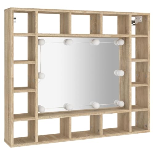vidaXL Spiegelschrank mit LED Stauraum Kosmetikspiegel Schminkspiegel Hängeschrank Wandschrank Schrank Spiegel Schlafzimmer Sonoma-Eiche 91x15x76,5cm von vidaXL