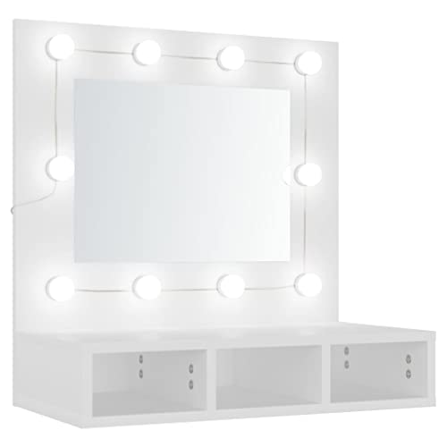 vidaXL Spiegelschrank mit LED Stauraum Kosmetikspiegel Schminkspiegel Hängeschrank Wandschrank Schrank Spiegel Schlafzimmer Weiß 60x31,5x62cm von vidaXL