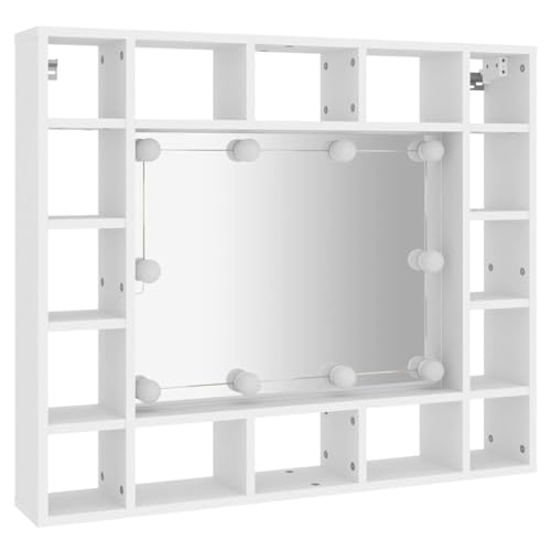 vidaXL Spiegelschrank mit LED Stauraum Kosmetikspiegel Schminkspiegel Hängeschrank Wandschrank Schrank Spiegel Schlafzimmer Weiß 91x15x76,5cm von vidaXL