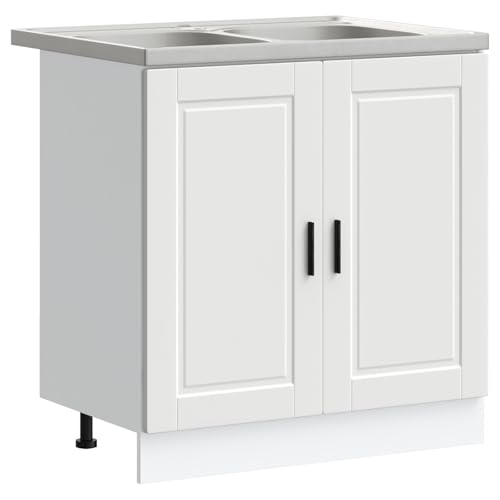 vidaXL Praktischer Küchenspülschrank Weiß Holzwerkstoff Höhenverstellbare Füße Modernes Design Viel Stauraum Mit Zwei Türen 80X46X81,5 cm Einheit von vidaXL