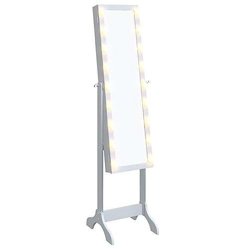 vidaXL Standspiegel, Spiegel hinten mit viel Stauraum, Schminkspiegel mit LED Beleuchtung, Flurspiegel Ganzkörperspiegel Garderobenspiegel, Weiß von vidaXL