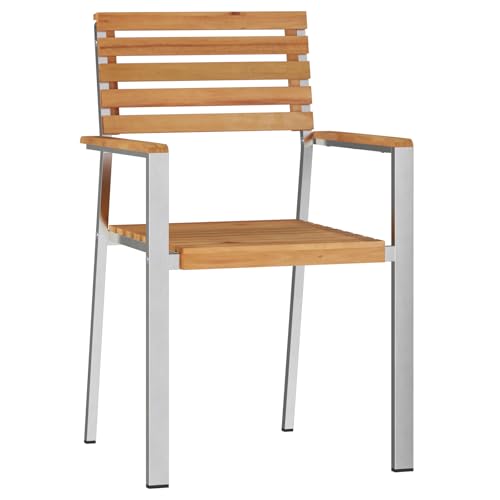vidaXL Stapelbare Gartenstühle 2er Set aus Teakholz und Stahl | Coole Gartenmöbel für Balkon und Terrasse, stabiles Design, bequem für Erwachsene mit ergonomischen Armlehnen von vidaXL