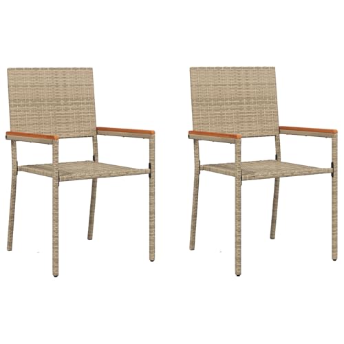 vidaXL Stapelbare Gartenstühle mit Kissen 2er Set Beige Poly Rattan vidaXL Stapelbare Gartenstühle mit Kissen 2er Set Beige Poly Rattan von vidaXL