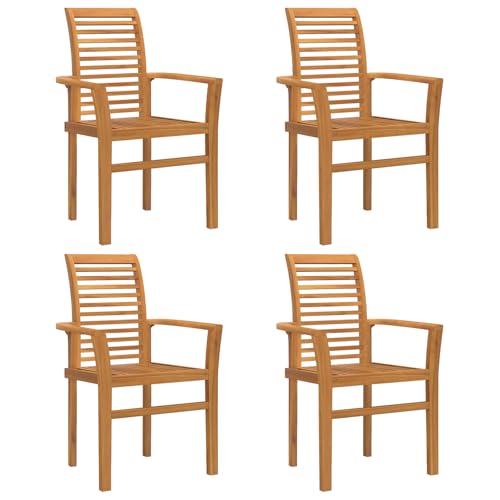 vidaXL 4er Set Stapelstühle aus solidem Teakholz im rustikalen Stil - Bequeme, ergonomische Gartenstühle für Terrasse, Balkon, Esszimmer und Außenbereiche, stapelbar von vidaXL