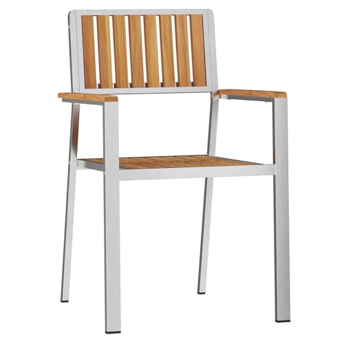 vidaXL Stapelsessel 4 Stück Massivholz Teak Und Metall Gartenmöbel Für Balkon Patio Essbereich Wetterfest Modernes Design Zeitgenössisch Langlebig von vidaXL