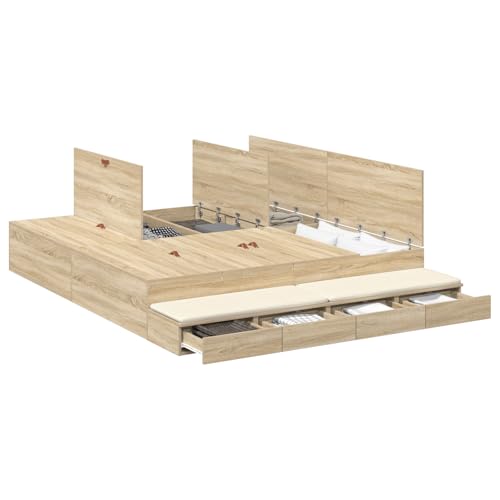 vidaXL Stauraum Bettgestell Sonoma Eiche 200X200 cm Holzwerk Viele Schubladen modernes Design einfache Montage Innenmöbel großes Holz texturiert stabil langlebig vidaXL Stauraum Bettgestell Sonoma Eiche 200X200 cm Holzwerk Viele Schubladen modernes Design einfache Montage Innenmöbel großes Holz texturiert stabil langlebig von vidaXL
