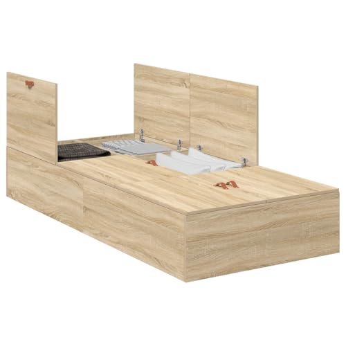 vidaXL Stauraum Bettgestell Sonoma Eiche 90X190 cm Mit integriertem Stauraum für das Schlafzimmer Zeitgenössisches Design Einfache Montage Modernes Möbelstück aus Holzwerkstoff Platzsparende vidaXL Stauraum Bettgestell Sonoma Eiche 90X190 cm Mit integriertem Stauraum für das Schlafzimmer Zeitgenössisches Design Einfache Montage Modernes Möbelstück aus Holzwerkstoff Platzsparende von vidaXL