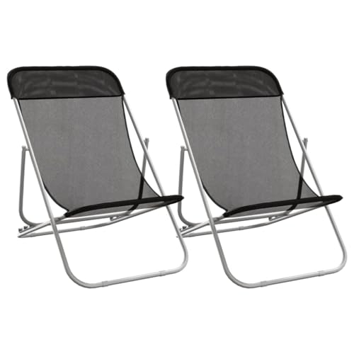 vidaXL Strandstuhl 2 STK., Gartenstuhl Verstellbar Klappbar, Stuhl Campingstuhl mit Stahlrahmen, Klappstuhl Liegestuhl, Textilene Pulverbeschichteter Stahl von vidaXL