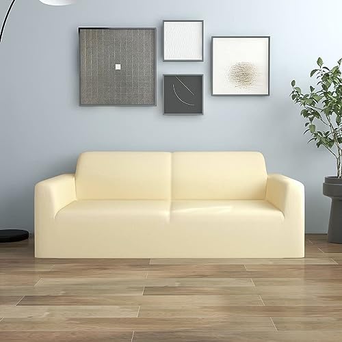 vidaXL Stretch Sofahusse 2-Sitzer Wiederverwendbar Sofabezug Sofa Abdeckung Überwürfe Universal Stretchhusse Sofaschoner Creme Polyester-Jersey von vidaXL
