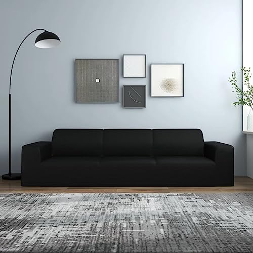vidaXL Stretch Sofahusse 4-Sitzer Wiederverwendbar Sofabezug Sofa Abdeckung Überwürfe Universal Stretchhusse Sofaschoner Schwarz Polyester-Jersey von vidaXL