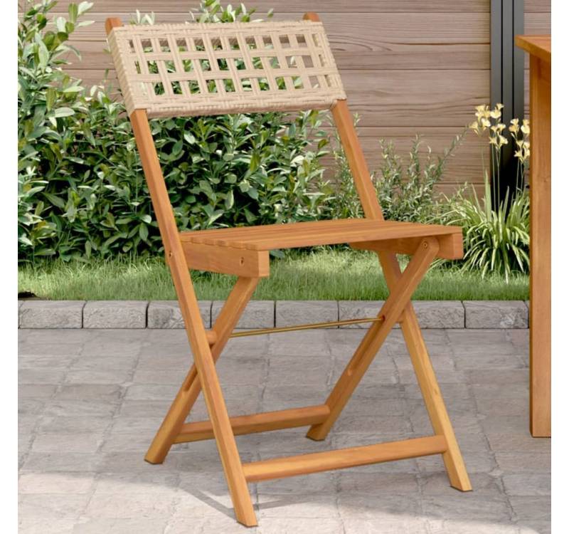 vidaXL Stuhl, Bistrostühle 2 Stk. Beige Massivholz Akazie und Poly-Rattan von vidaXL