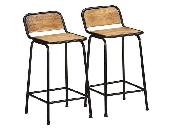 vidaXL Stuhl Barhocker 2 Stk 46x35,5x80 cm Raues Mango Massivholz, braun von vidaXL