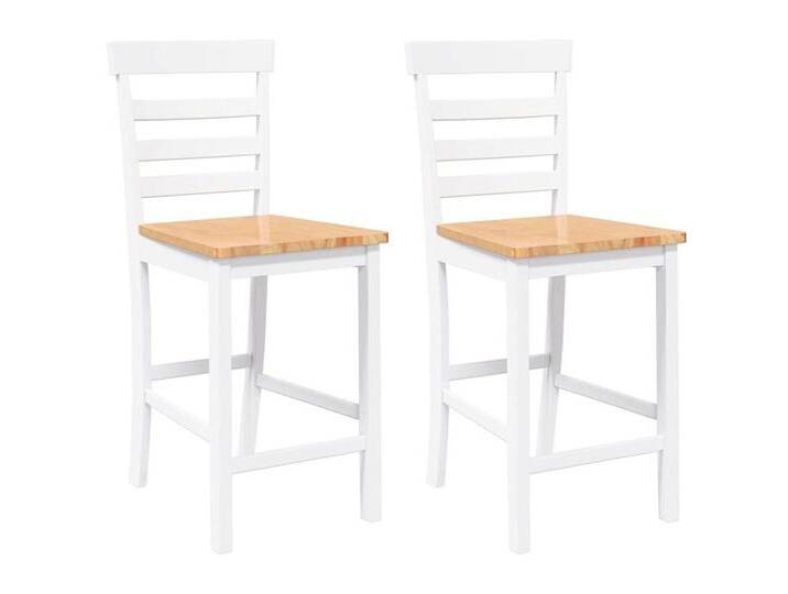 vidaXL Stuhl Barhocker 2 Stk Weiß Massivholz Gummibaum, weiß von vidaXL