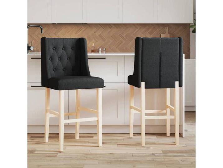 vidaXL Stuhl Barstühle 2 Stk Massivholz Gummibaum und Stoff, schwarz von vidaXL