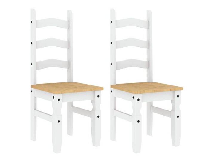 vidaXL Stuhl Essstühle 2 Stk Corona Weiß 42x47x107 cm Massivholz Kiefer, weiß von vidaXL