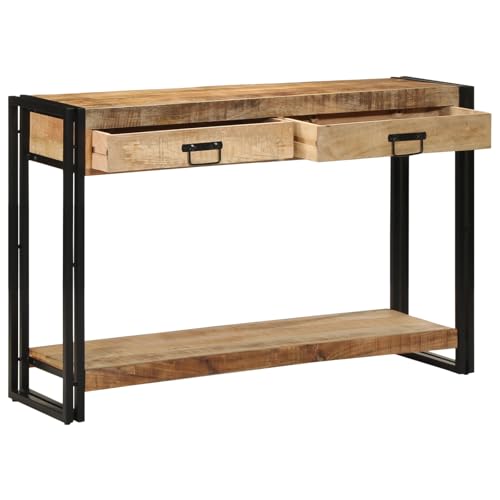 vidaXL Stylischer Konsolentisch Aus Massivem Mangoholz Mit Texturierter Oberfläche Industrielles Design Mit 2 Stauraumschubladen Perfekt Für Wohnzimmer Eingang Oder Flur Langlebig Und Funktional von vidaXL