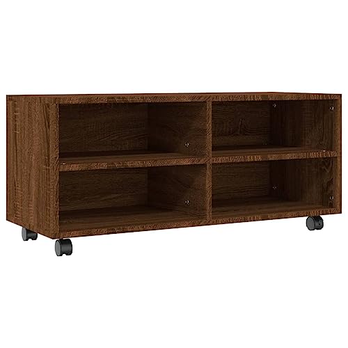 vidaXL TV Schrank, Fernsehschrank mit 4 offenen Fächern, Lowboard mit Rollen, HiFi Schrank TV Möbel Fernsehtisch, Braun Eiche Holzwerkstoff von vidaXL