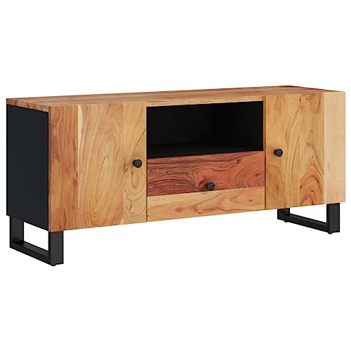 vidaXL TV Schrank, Fernsehschrank mit Stauraum, Fernsehtisch Lowboard mit Eisenbeinen, TV Board HiFischrank Sideboard, Massivholz Akazie Holzwerkstoff von vidaXL