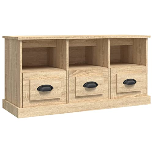 vidaXL TV Schrank, Fernsehtisch mit 3 Schubladen 3 Fächern, Fernsehschrank Lowboard für Wohnzimmer Schlafzimmer, TV Board Sideboard, Sonoma Eiche Holzwerkstoff von vidaXL
