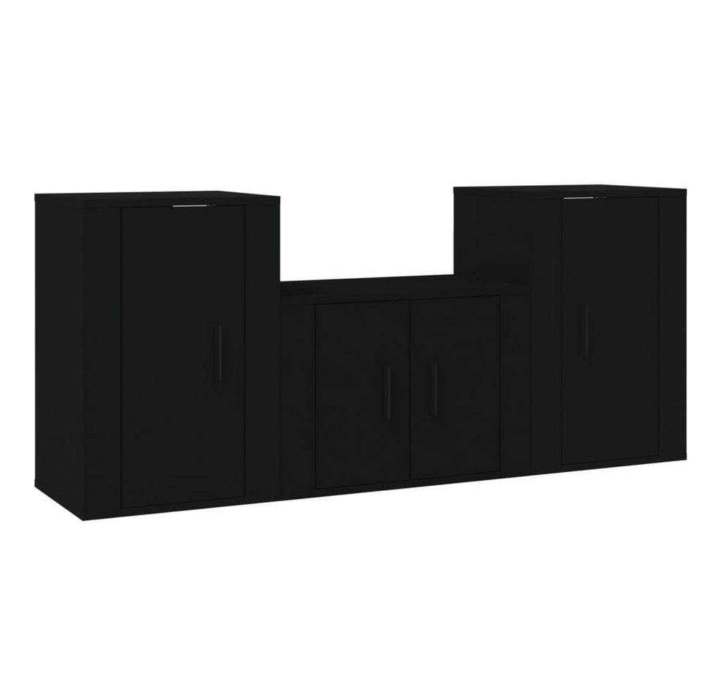 vidaXL TV-Schrank 3-tlg. TV-Schrank-Set Schwarz Holzwerkstoff (3-St) von vidaXL