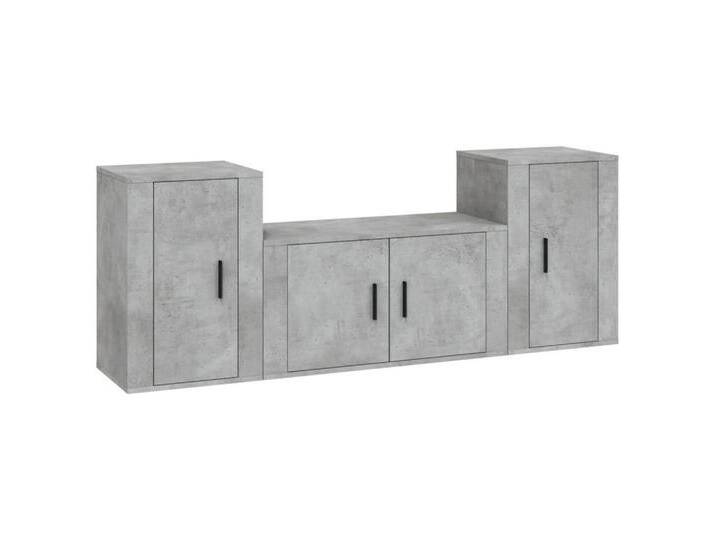 vidaXL TV-Schrank 3tlg TV Schrank Set Hängeschrank Wandschrank Lowboard Betongrau Spanpl, grau von vidaXL