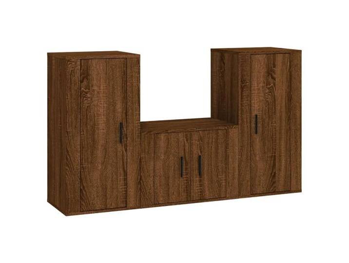 vidaXL TV-Schrank 3tlg TV Schrank Set Hängeschrank Wandschrank Lowboard Braun Eichen-Opt, braun von vidaXL